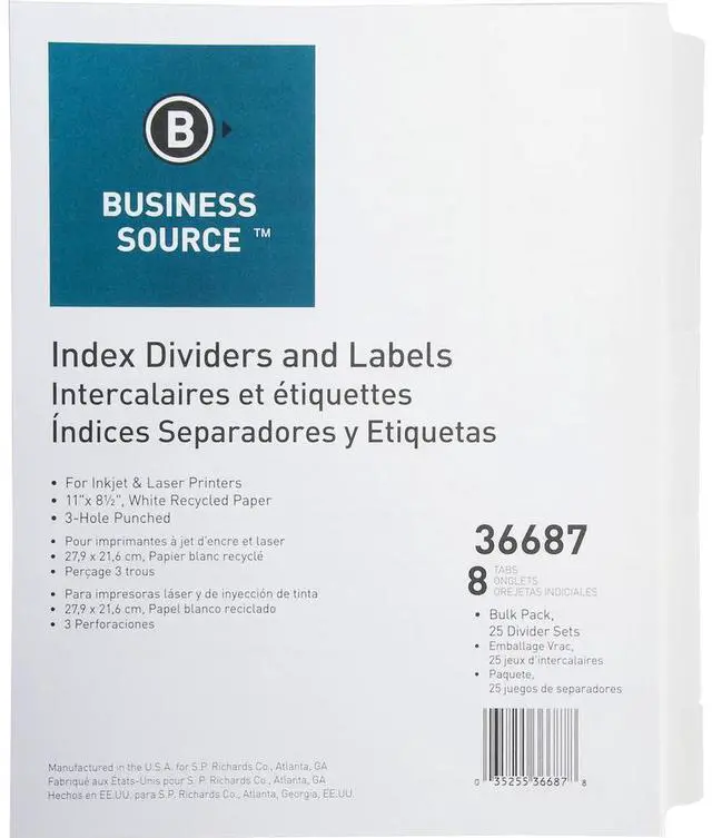 Alt view image 3 of 6 - Business Source Index Dividers 3HP 8-Tab 25 ST/PK 11"x8-1/2" White 36687