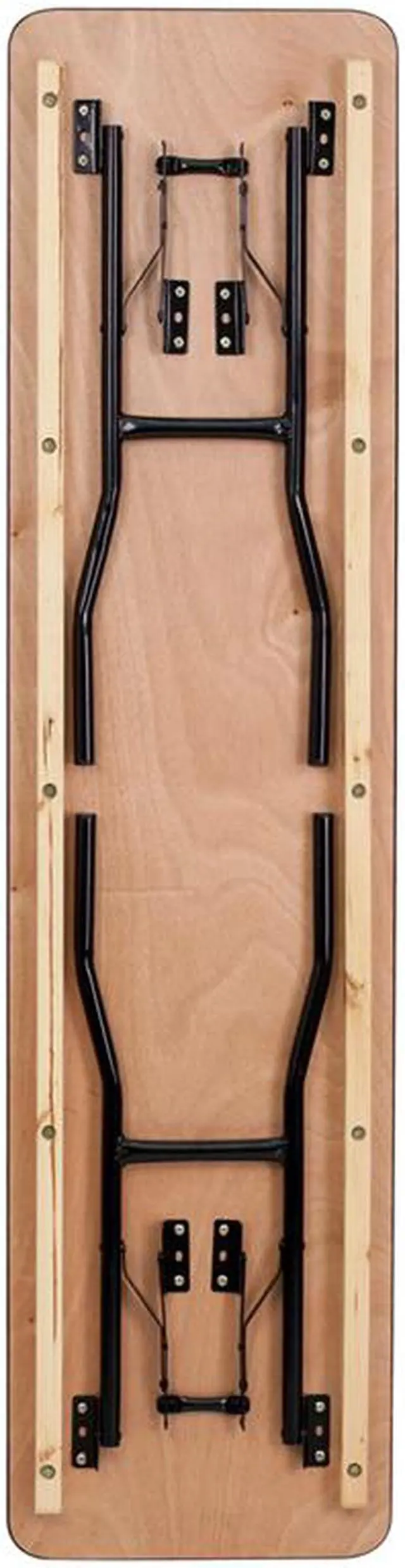 Alt view image 5 of 12 - 18'' x 72'' Rectangular Wood Folding Training / Seminar Table with Smooth Clear Coated Finished Top