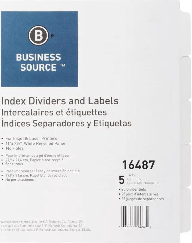 Alt view image 3 of 5 - Business Source Index Dividers Unpunched 5-Tab 25 Sets/BX White 16487