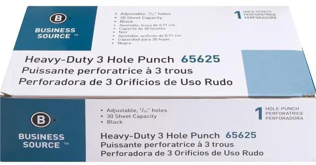 Alt view image 3 of 5 - Business Source Heavy-duty Punch 3-Hole 9/32" 30 Sht Capacity Black 65625