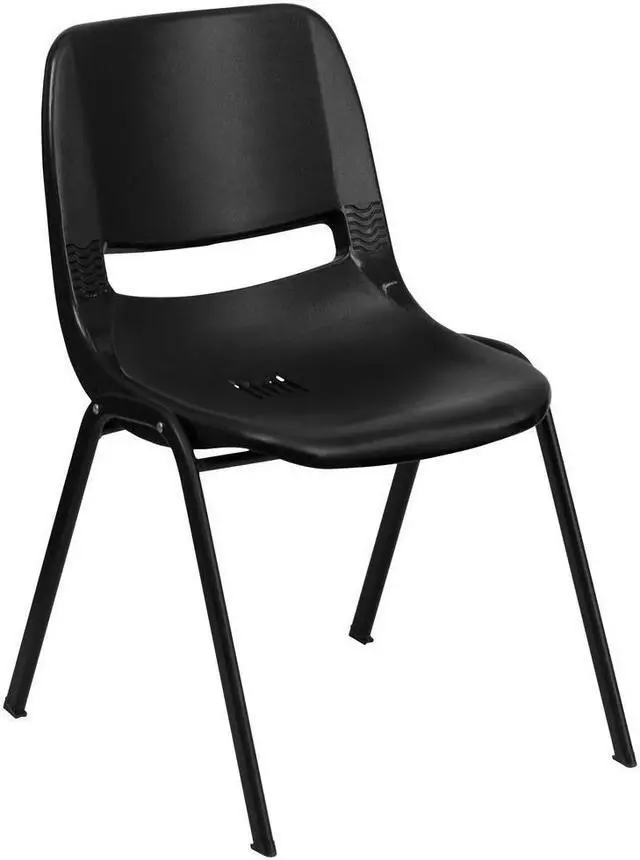 Alt view image 5 of 19 - HERCULES Series 880 lb. Capacity Black Ergonomic Shell Stack Chair with Black Frame