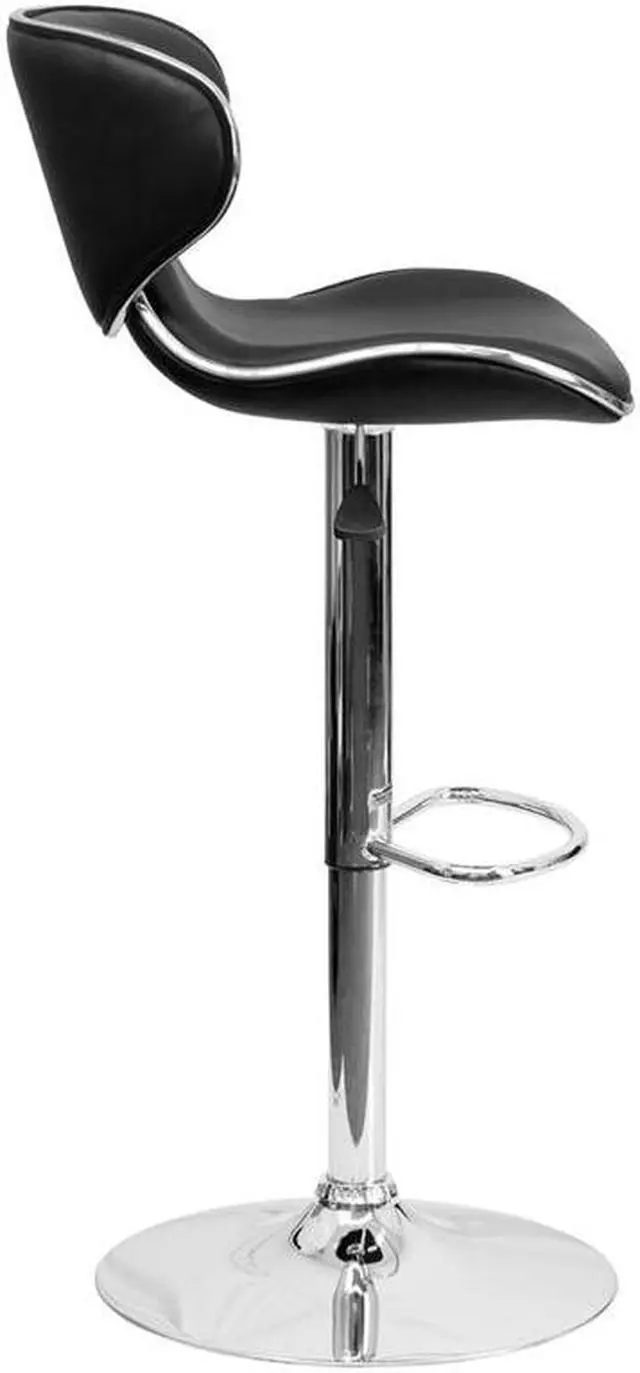 Alt view image 9 of 20 - Contemporary Cozy Mid-Back Black Vinyl Adjustable Height Barstool with Chrome Base