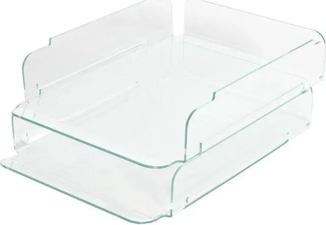 Alt view image 15 of 18 - Lorell Stacking Letter Tray 2/PK 13"x10-1/4"x2-3/4" CL/Green 80655