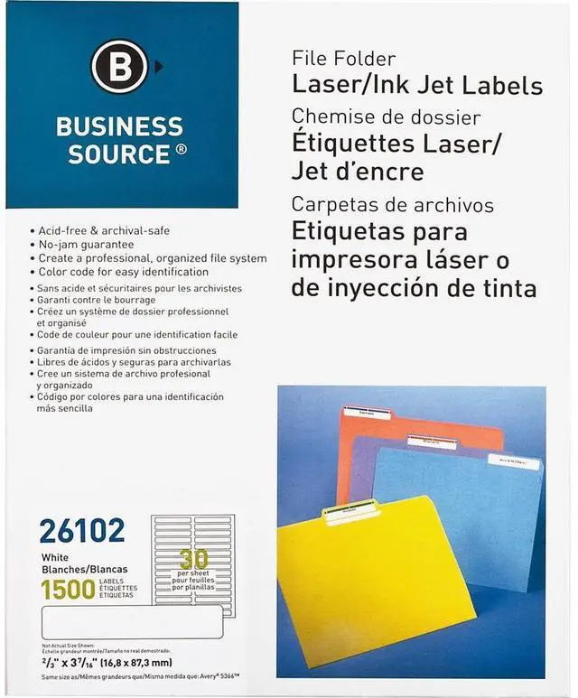 Alt view image 4 of 6 - Business Source File Folder Labels Laser/Inkjet 2/3"x3-7/16" 1500/PK White 26102