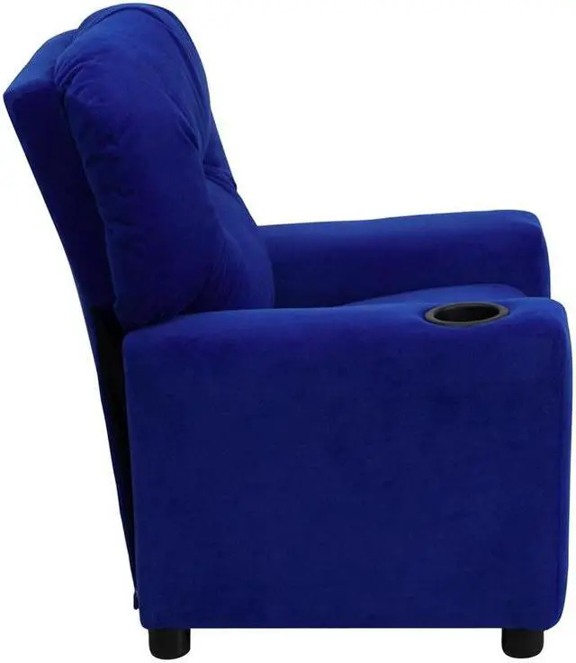 Alt view image 8 of 20 - Contemporary Blue Microfiber Kids Recliner with Cup Holder