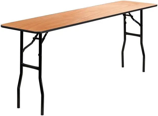 Alt view image 4 of 12 - 18'' x 72'' Rectangular Wood Folding Training / Seminar Table with Smooth Clear Coated Finished Top