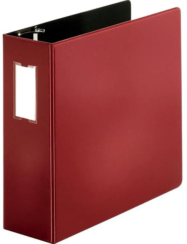 Alt view image 3 of 4 - Business Source D-Ring Binder w/Label Holder Hvy-Dty 4" Burgundy 33118