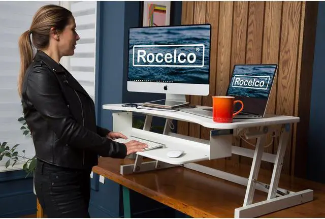 Alt view image 3 of 8 - Rocelco Deluxe 37" wide Height Adjustable Standing Desk Riser (White)
