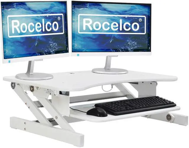 Alt view image 2 of 8 - Rocelco Deluxe 37" wide Height Adjustable Standing Desk Riser (White)