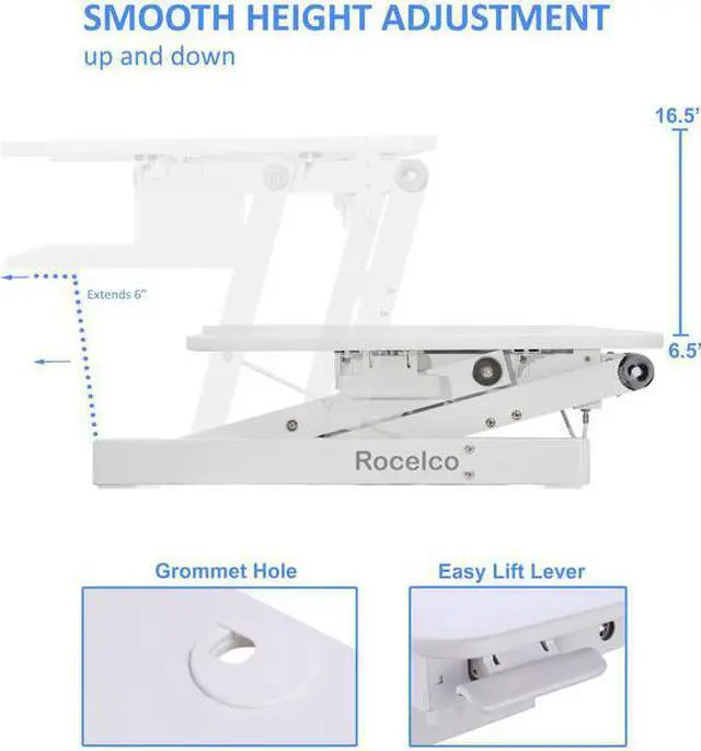 Alt view image 4 of 8 - Rocelco Deluxe 37" wide Height Adjustable Standing Desk Riser (White)