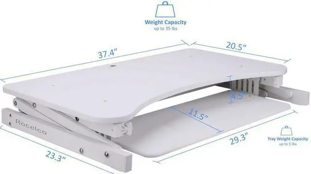 Alt view image 5 of 8 - Rocelco Deluxe 37" wide Height Adjustable Standing Desk Riser (White)