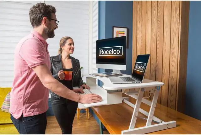 Alt view image 6 of 8 - Rocelco Deluxe 37" wide Height Adjustable Standing Desk Riser (White)
