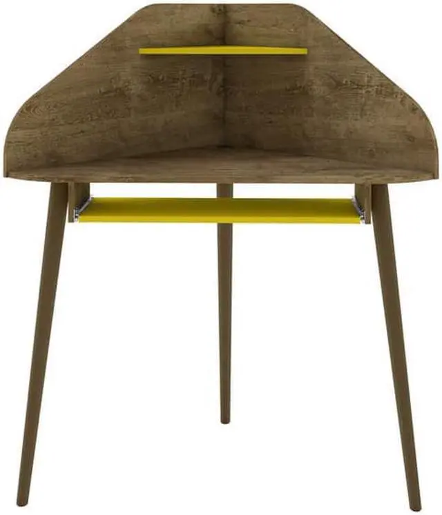 Alt view image 2 of 18 - Bradley Corner Desk with Keyboard Shelf in Rustic Brown and Yellow