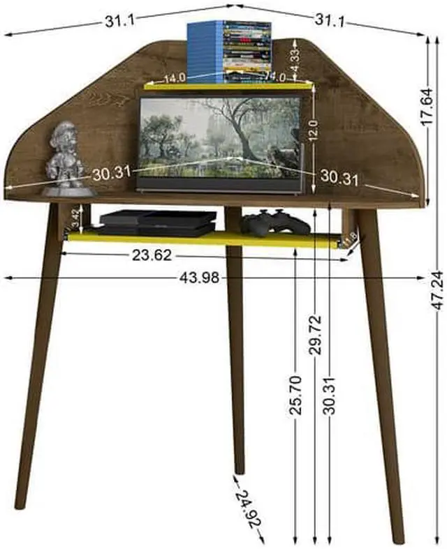 Alt view image 4 of 18 - Bradley Corner Desk with Keyboard Shelf in Rustic Brown and Yellow
