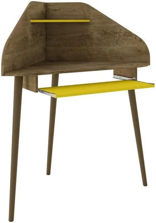 Alt view image 5 of 18 - Bradley Corner Desk with Keyboard Shelf in Rustic Brown and Yellow