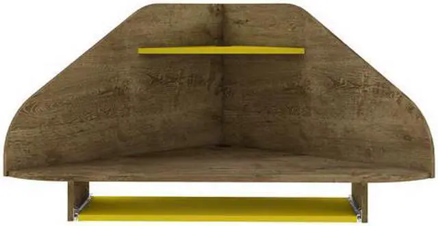 Main image of Bradley Floating Corner Desk with Keyboard Shelf in Rustic Brown and Yellow