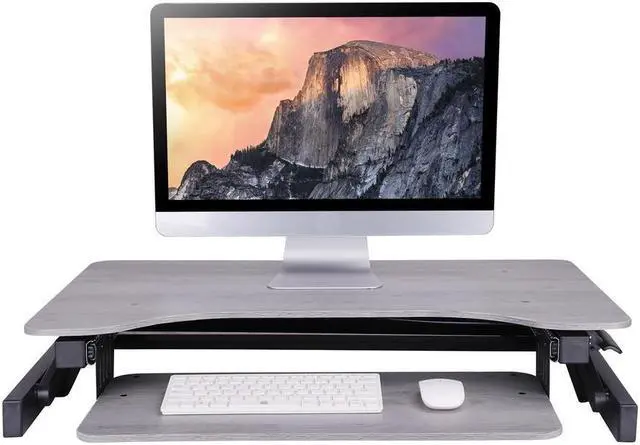 Alt view image 13 of 19 - Rocelco 32" Height Adjustable Standing Desk Converter - Quick Sit Stand Up Dual Monitor Riser - Gas Spring Assist Tabletop Computer Workstation - Large Retractable Keyboard Tray - GREY (ADR-GR)