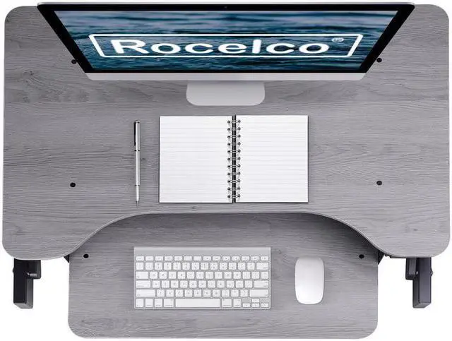 Alt view image 12 of 19 - Rocelco 32" Height Adjustable Standing Desk Converter - Quick Sit Stand Up Dual Monitor Riser - Gas Spring Assist Tabletop Computer Workstation - Large Retractable Keyboard Tray - GREY (ADR-GR)