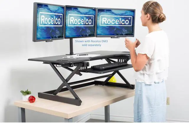 Alt view image 8 of 17 - Rocelco Deluxe 46" wide Height Adjustable Standing Desk Riser with Extended Vertical Range (Black)