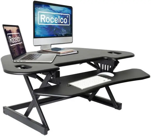 Alt view image 7 of 18 - Rocelco Corner Adjustable Desk Riser 46" Wide with Extended Vertical Range (Black)
