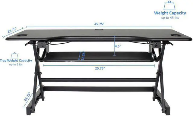 Alt view image 11 of 17 - Rocelco Deluxe 46" wide Height Adjustable Standing Desk Riser with Extended Vertical Range (Black)