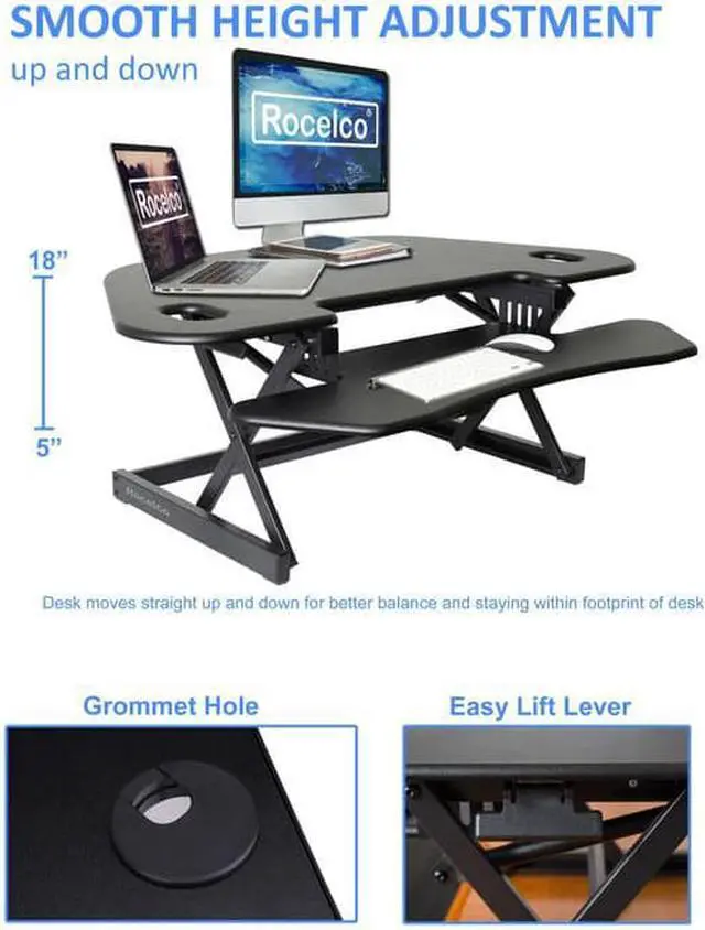Alt view image 10 of 18 - Rocelco Corner Adjustable Desk Riser 46" Wide with Extended Vertical Range (Black)
