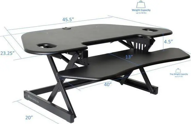 Alt view image 11 of 18 - Rocelco Corner Adjustable Desk Riser 46" Wide with Extended Vertical Range (Black)