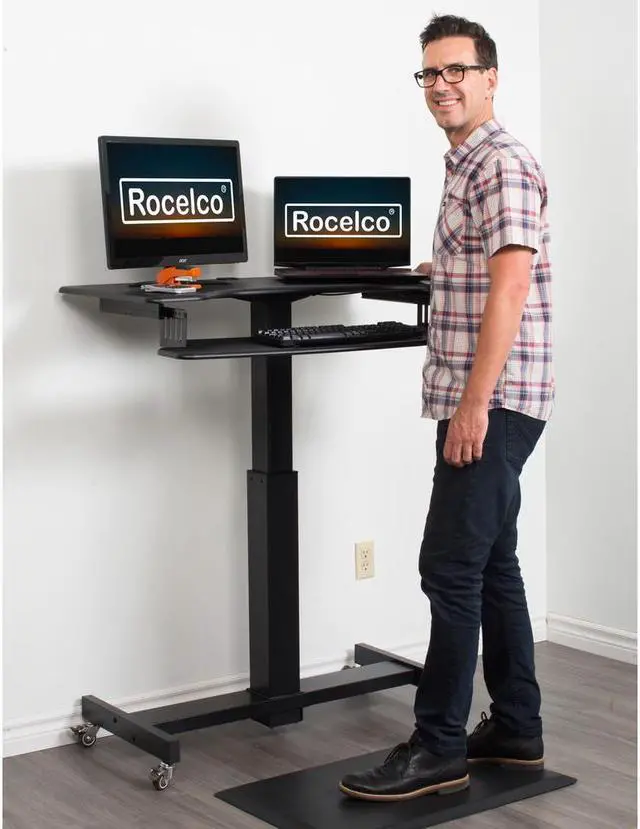Alt view image 7 of 11 - Rocelco 40" Wide Mobile Sit-to-Stand Desk (Black)