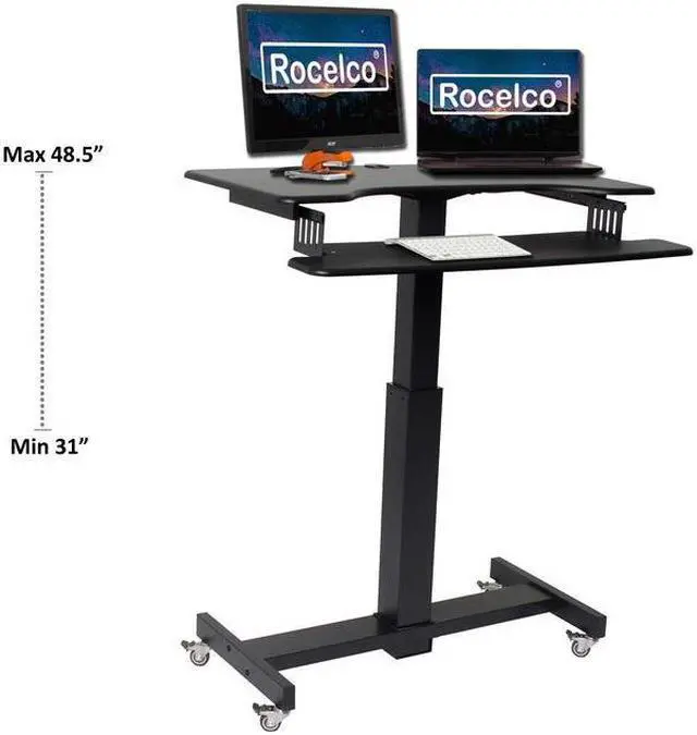 Alt view image 8 of 11 - Rocelco 40" Wide Mobile Sit-to-Stand Desk (Black)