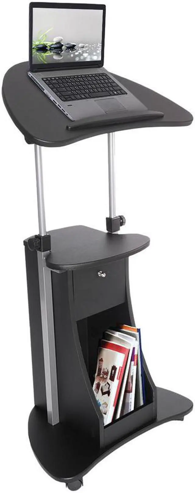Alt view image 9 of 19 - Techni Mobili Sit-to-Stand Rolling Laptop Holder With Storage, Laptop Stand with Height Adjustable and Non Marking Caster Wheels, Black