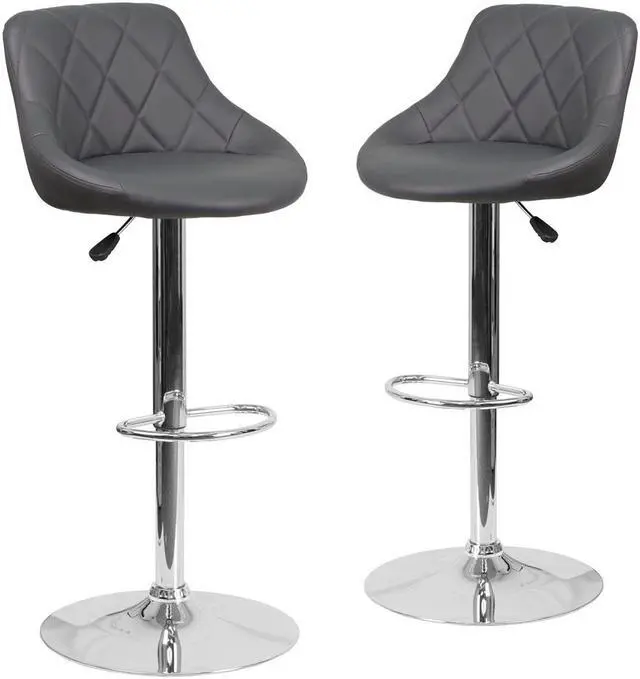 Main image of 2 Pk. Contemporary Gray Vinyl Bucket Seat Adjustable Height Barstool with Chrome Base