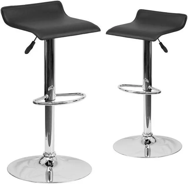 Main image of 2 Pk. Contemporary Black Vinyl Adjustable Height Barstool with Chrome Base