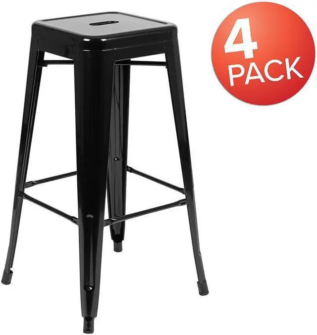 Alt view image 16 of 20 - 30" High Metal Indoor Bar Stool in Black - Stackable Set of 4