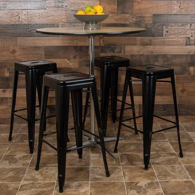 Alt view image 17 of 20 - 30" High Metal Indoor Bar Stool in Black - Stackable Set of 4