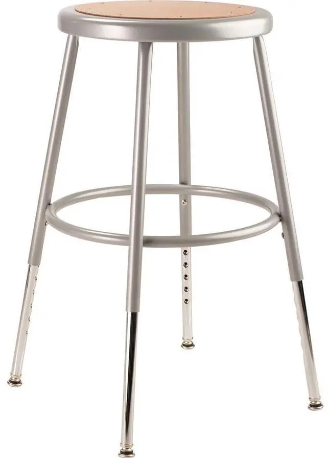 Alt view image 5 of 12 - NPS 6218H 6200 Series Height Adjustable Heavy Duty Steel Stool - Backless - Supports 500lb - 19" to 27" Seat Height - Brown Seat, Gray Base