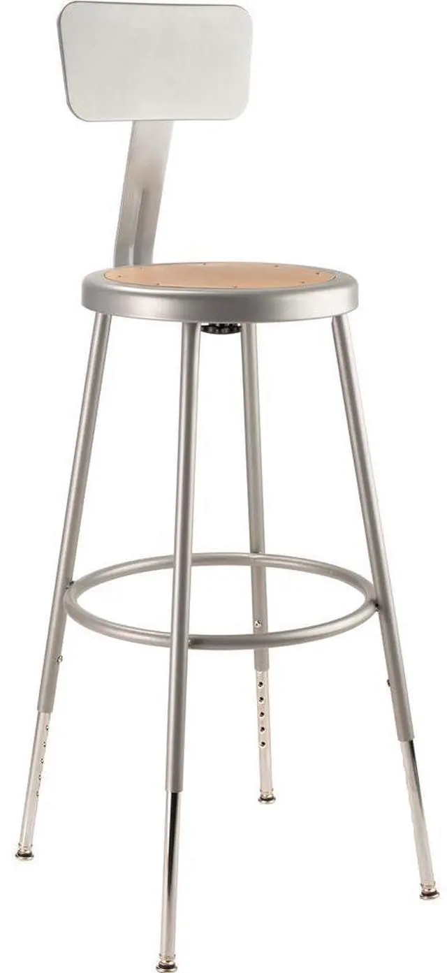 Alt view image 4 of 6 - NPS 6224HB 6200 Series 25" to 33" Height Adjustable Heavy Duty Stool with Backrest - Supports Up to 500 lb - Brown Seat, Gray Base