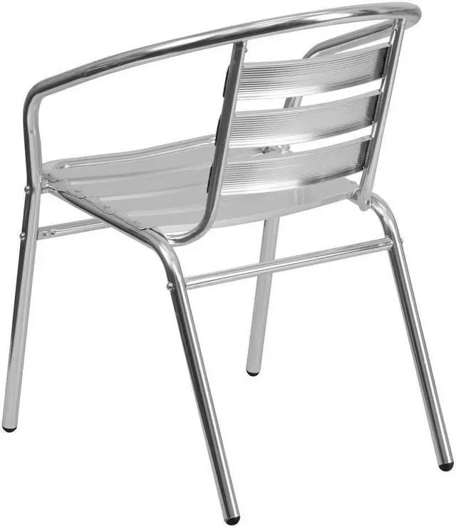 Alt view image 19 of 20 - Commercial Aluminum Indoor-Outdoor Restaurant Stack Chair with Triple Slat Back and Arms