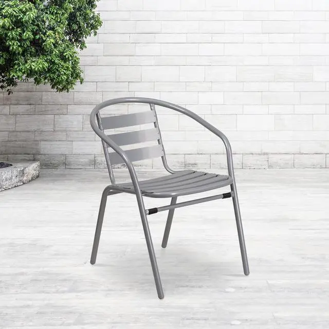 Alt view image 15 of 20 - Flash Furniture Silver Metal Restaurant Stack Chair with Aluminum Slats [TLH-017C-GG] TLH017C