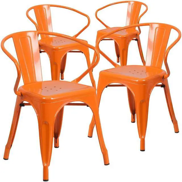 Alt view image 6 of 18 - FLASH FURNITURE 4-CH-31270-OR-GG Orange Metal Indoor-Outdoor Chair with Arms
