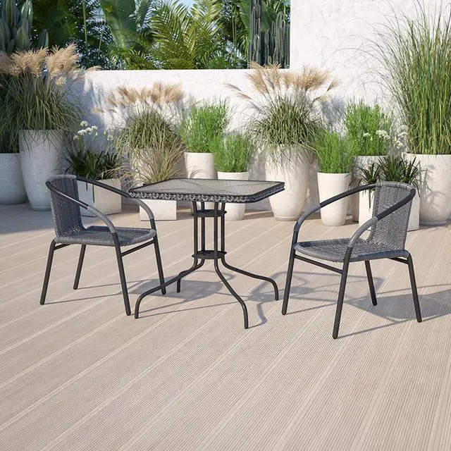 Alt view image 6 of 20 - Lila 2 Pack Gray Rattan Indoor-Outdoor Restaurant Stack Chair