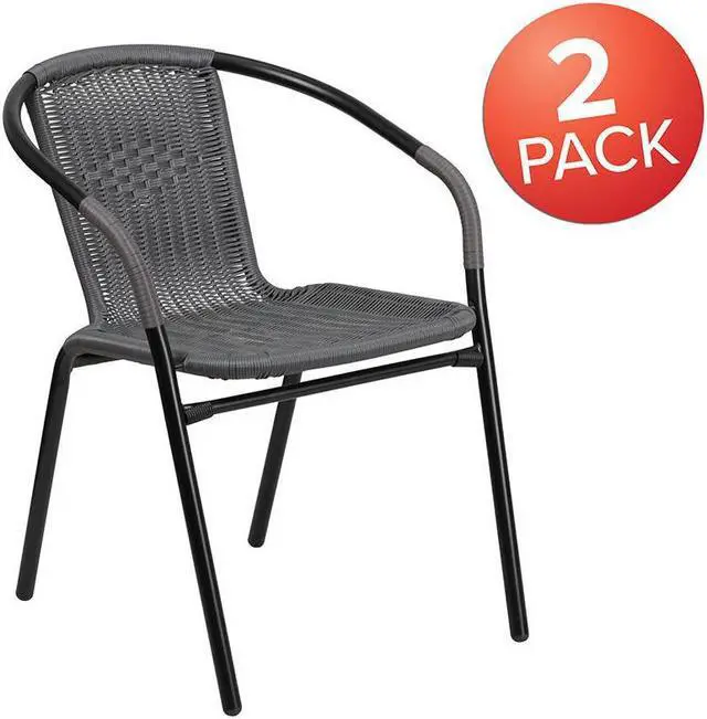 Alt view image 7 of 20 - Lila 2 Pack Gray Rattan Indoor-Outdoor Restaurant Stack Chair