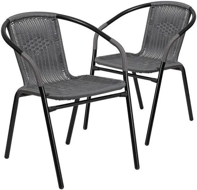 Alt view image 8 of 20 - Lila 2 Pack Gray Rattan Indoor-Outdoor Restaurant Stack Chair