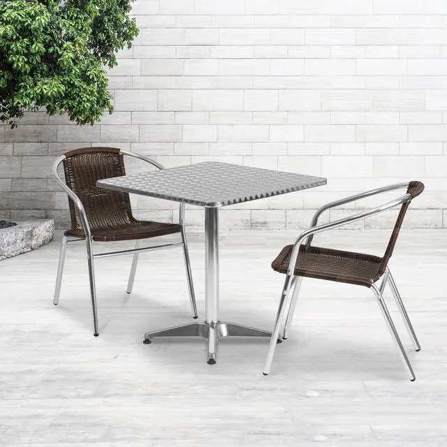 Alt view image 13 of 20 - Flash Furniture Lila Indoor-Outdoor 27.5'' Square Table Set with 2 Rattan Chairs Dark Brown (TLH28SQ020CHR2)