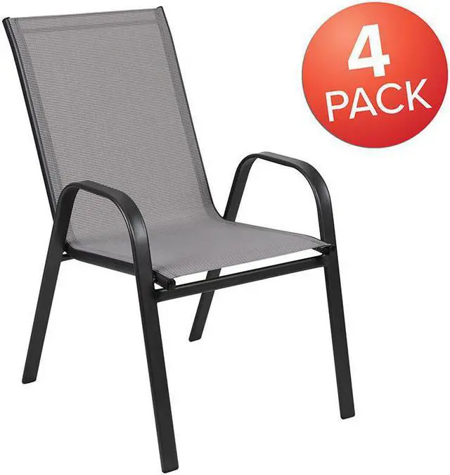 Alt view image 3 of 18 - 4 Pack Brazos Series Gray Outdoor Stack Chair with Flex Comfort Material and Metal Frame