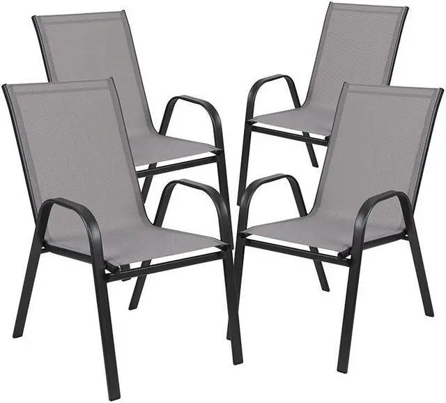 Alt view image 4 of 18 - 4 Pack Brazos Series Gray Outdoor Stack Chair with Flex Comfort Material and Metal Frame