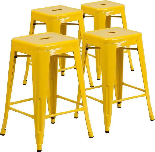 Alt view image 15 of 15 - FLASH FURNITURE 4-CH-31320-24-YL-GG Yellow Backless Metal Stool,24"