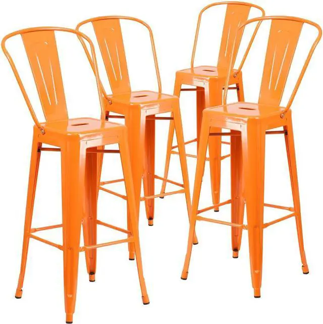 Alt view image 8 of 15 - FLASH FURNITURE 4-CH-31320-30GB-OR-GG Orange Metal Indoor-Outdoor Barstool with