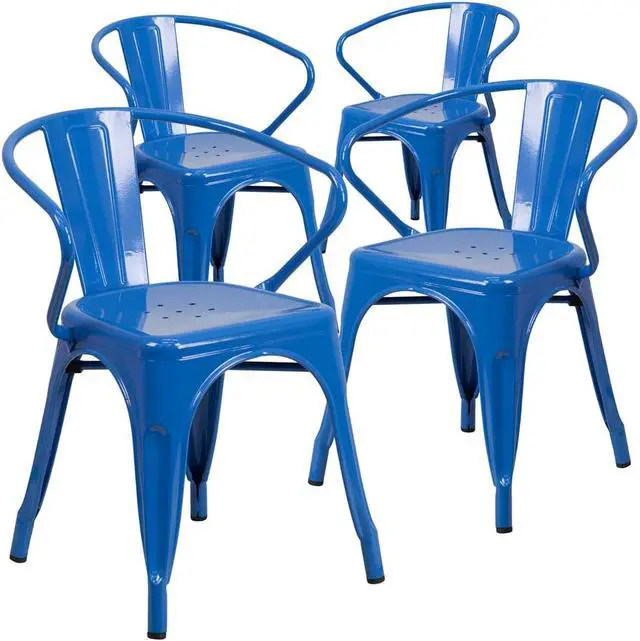 Alt view image 8 of 15 - FLASH FURNITURE 4-CH-31270-BL-GG Blue Metal Indoor-Outdoor Chair with Arms