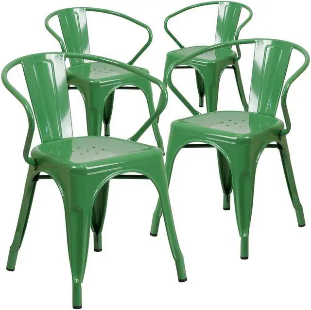 Alt view image 8 of 15 - FLASH FURNITURE 4-CH-31270-GN-GG Green Metal Indoor-Outdoor Chair with Arms