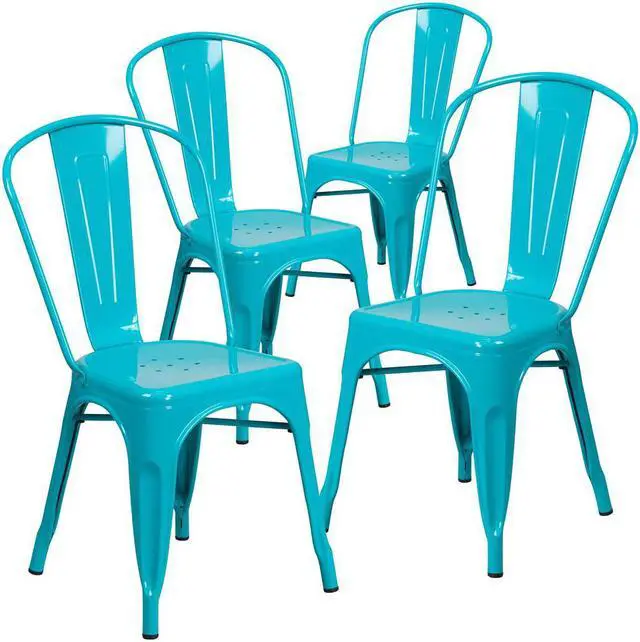Main image of 4 Pk. Crystal Blue Metal Indoor-Outdoor Stackable Chair